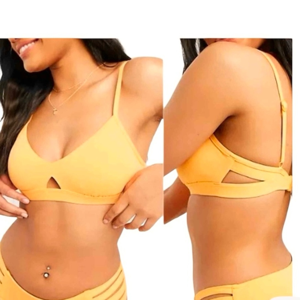 Everything But Water Yellow Bikini Top Padded Full Coverage Cut Out 14 L